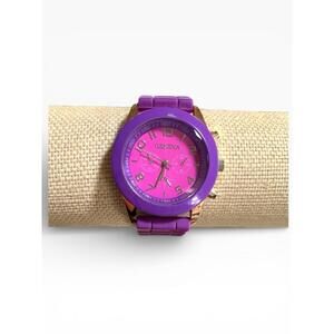 Geneva Women's Purple Watch Pink Dial New Battery Rubber Silicone Band EUC